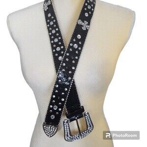 Black Rhinestone and Cross Embellished Womens Belt Western Statement